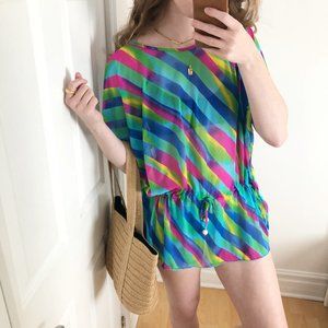 Vintage French West Indies Rainbow Swim Coverup